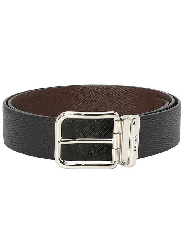 Reversible Leather Belt Brown Black - PRADA - BALAAN.