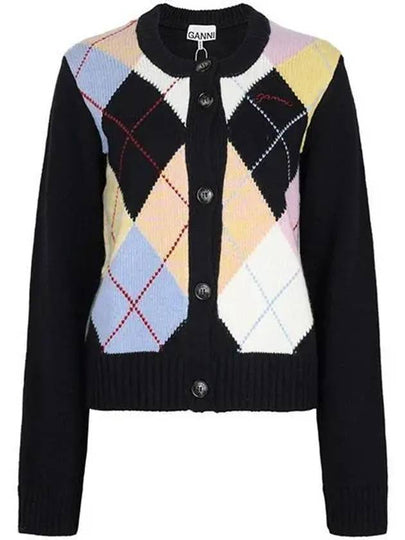 Harlequin Wool Mix Knit Cardigan - GANNI - BALAAN 2