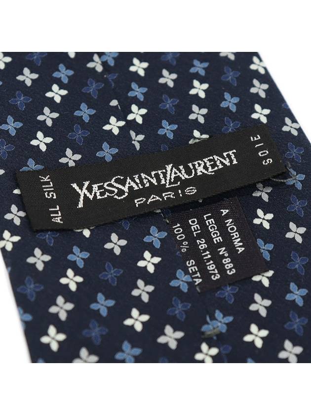 100 silk navy flower pattern tie - SAINT LAURENT - BALAAN 7