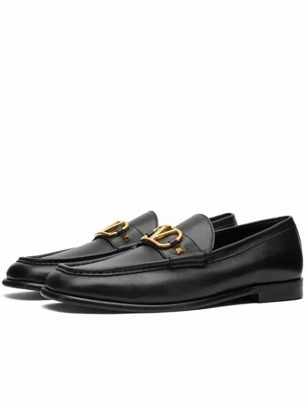 V Logo Leather Loafers Black - VALENTINO - BALAAN 2