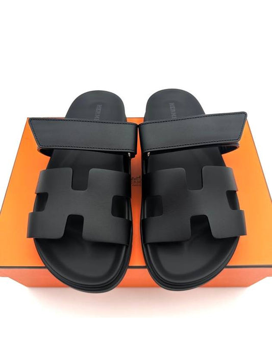 Hermes Chypre H Logo Calfskin Sandals Black - HERMES - BALAAN 2