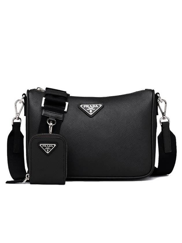 Triangle Logo Saffiano Leather Cross Bag Black - PRADA - BALAAN 2