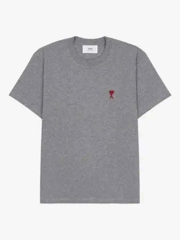 Small Heart Logo Short Sleeve T-Shirt Heather Grey - AMI - BALAAN 3