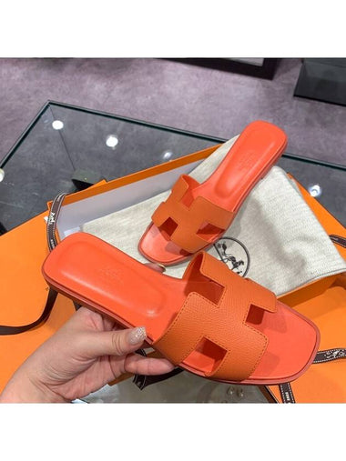 Women's Oran Sandals Calfskin Absong Rose Orange - HERMES - BALAAN 1