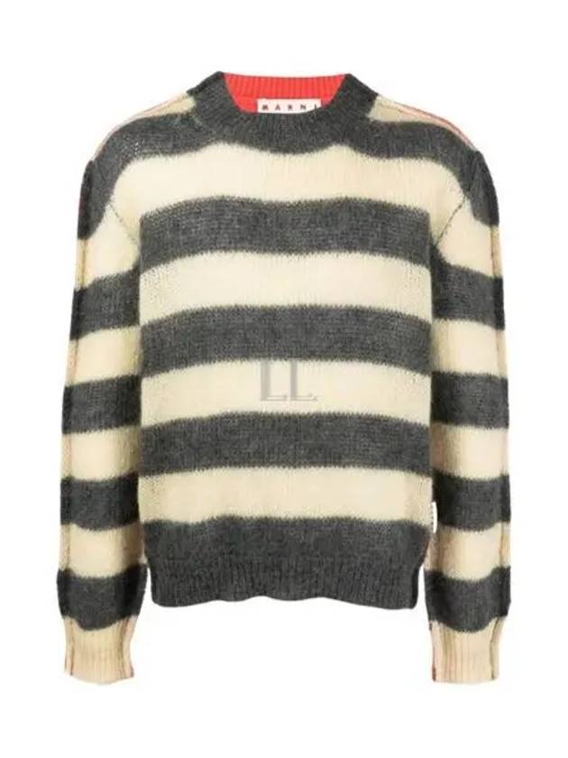 Striped Mohair Wool Blend Knit Top Grey - MARNI - BALAAN 2