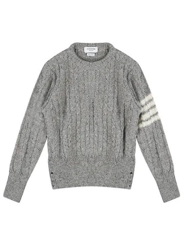 Donegal Twist Cable 4-Bar Classic Crewneck Knit Top Light Grey - THOM BROWNE - BALAAN 2