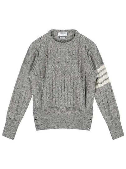 Donegal Twist Cable 4-Bar Classic Crewneck Knit Top Light Grey - THOM BROWNE - BALAAN 2