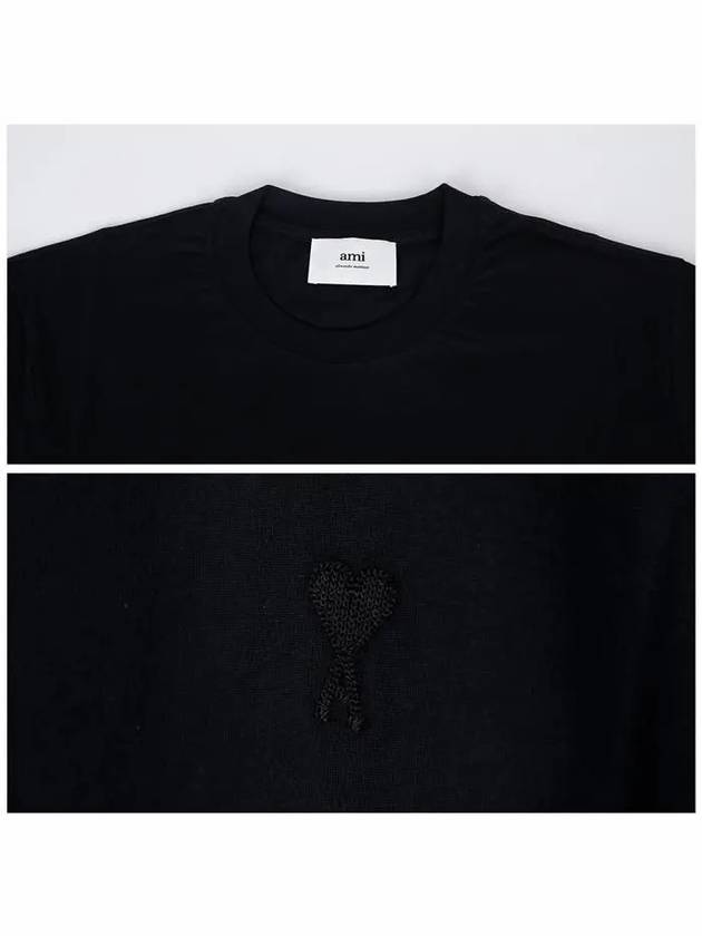 Tone On Tone Heart Logo Organic Cotton Short Sleeve T-Shirt Black - AMI - BALAAN 7