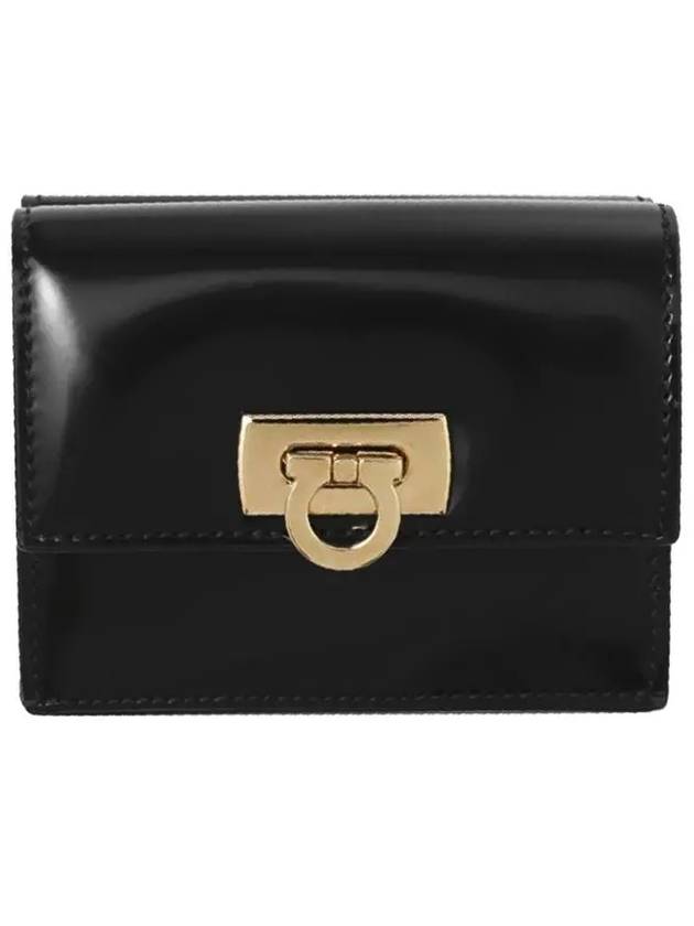 Gancini Compact Half Wallet Black - SALVATORE FERRAGAMO - BALAAN 2