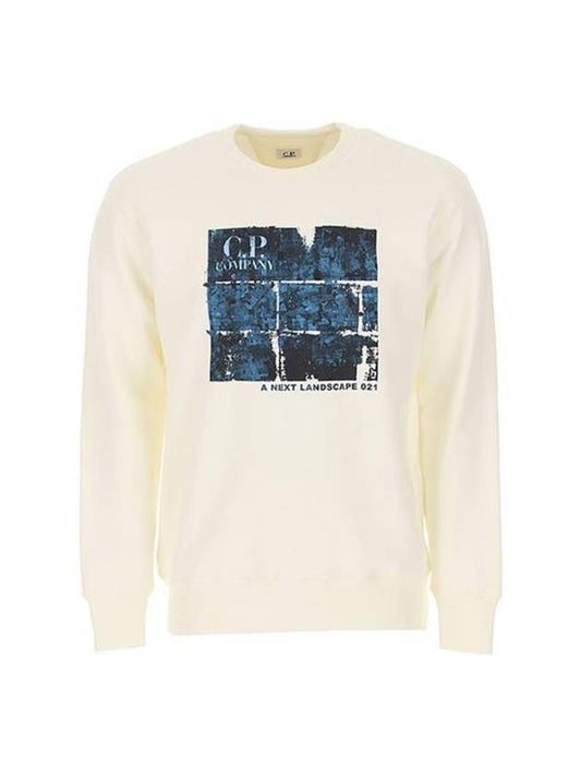 Men's Blue Graphic Print Long Sleeve Sweatshirt White - CP COMPANY - BALAAN.