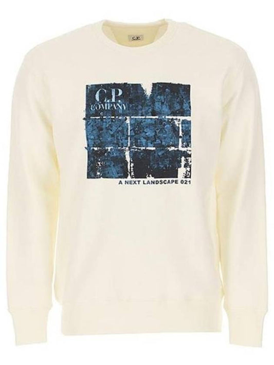 Men's Blue Graphic Print Long Sleeve Sweatshirt White - CP COMPANY - BALAAN 1