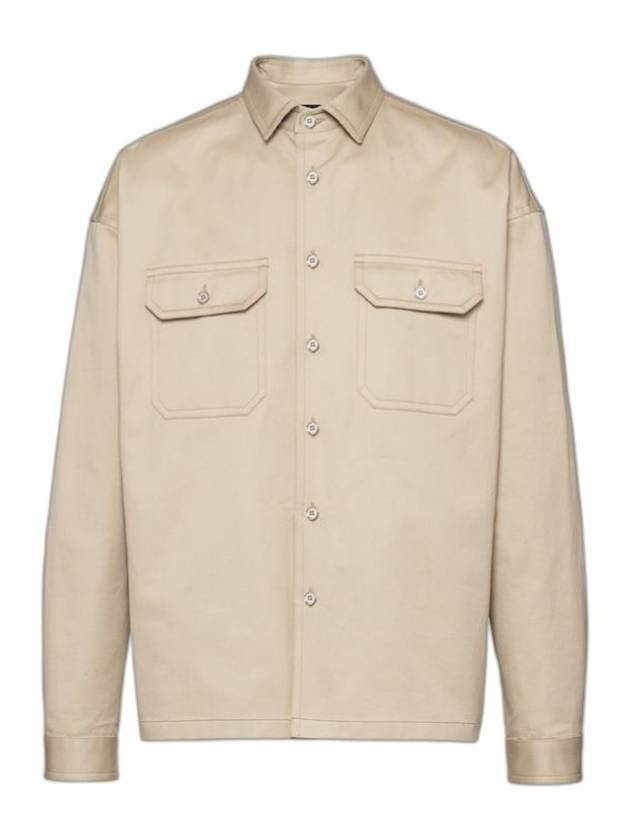 Heavy Cotton Shirt Long Sleeve Beige - PRADA - BALAAN 1