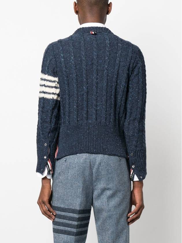 Donegal Twist Cable 4-Bar Classic Crewneck Knit Top Blue - THOM BROWNE - BALAAN 4