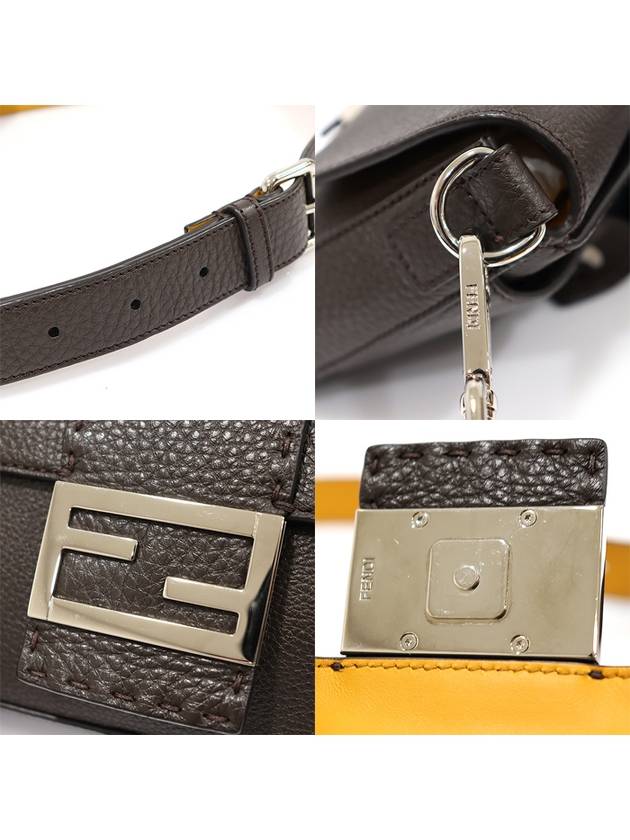 7VA472 Brown leather silver FF logo baguette belt bag 2WAY - FENDI - BALAAN 6