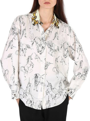 Burberry Ladies White / Black Ruka Unicorn Sketch Print Shirt, Brand Size 8 (US Size 6) - BURBERRY - BALAAN 1