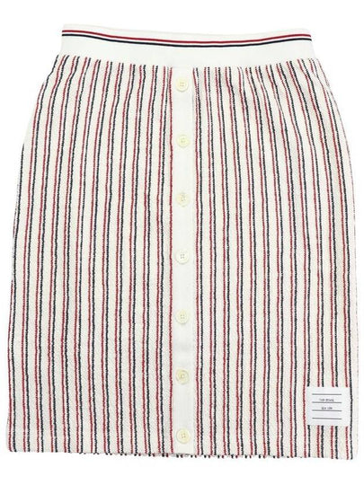 Women's Textured Striped Cotton Tweed Button Placket H Line Skirt - THOM BROWNE - BALAAN 2