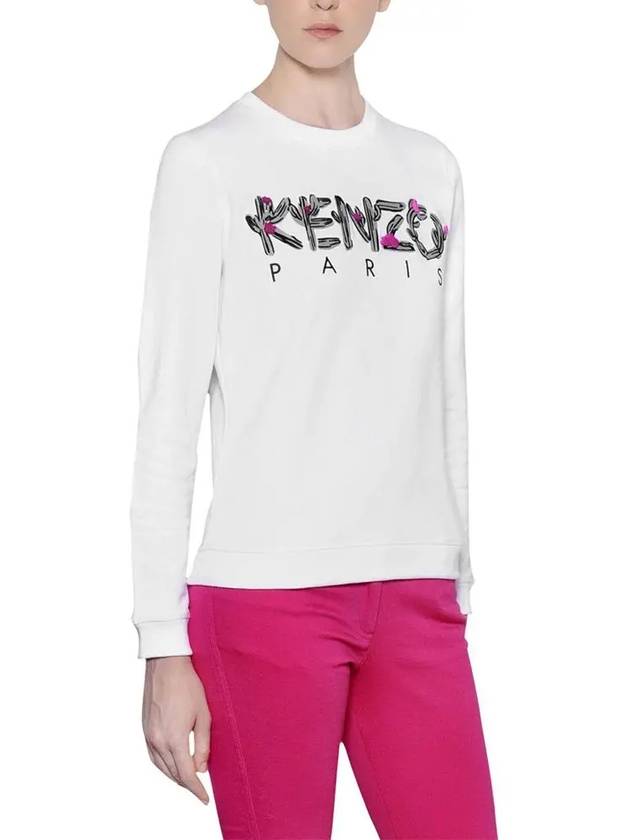 Embroidered Logo Cotton Sweatshirt White - KENZO - BALAAN 5