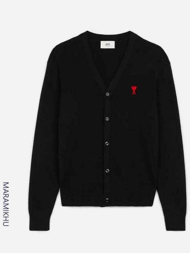 Small Heart Logo Wool Cardigan Black - AMI - BALAAN 3