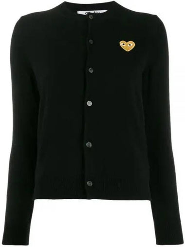 AX N049 051 1 Gold Heart Wappen Wool Cardigan - COMME DES GARCONS - BALAAN 1