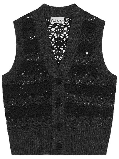 Crochet V-Neck Knit Vest Black - GANNI - BALAAN 2