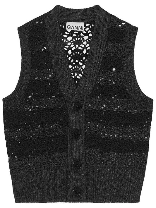 23 CROPCHET VNECK VEST K1821 099 Crochet Knit Vest - GANNI - BALAAN.