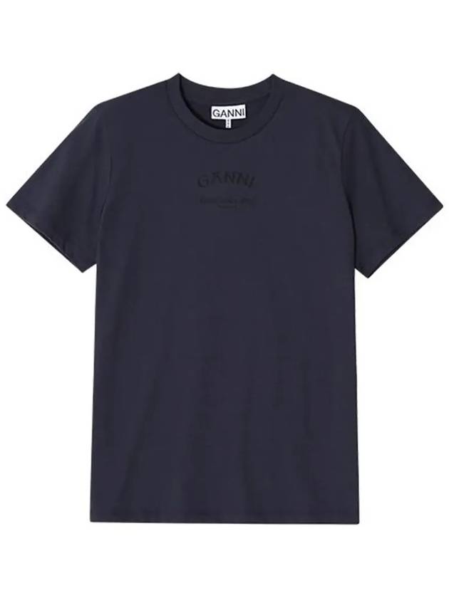 Relaxed O-Neck Short Sleeve T-Shirt Navy - GANNI - BALAAN 5