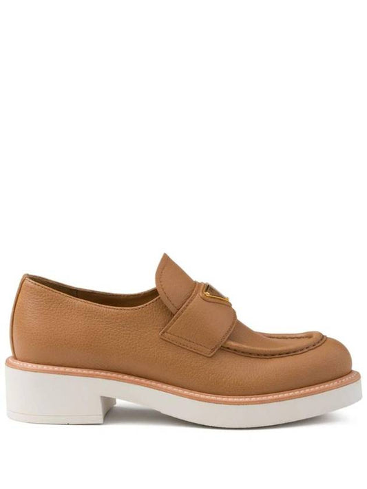 Triangle Logo Leather Loafers Caramel - PRADA - BALAAN 1