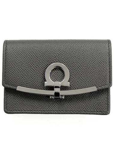 Gancini Calfskin Card Wallet Dark Grey - SALVATORE FERRAGAMO - BALAAN 1