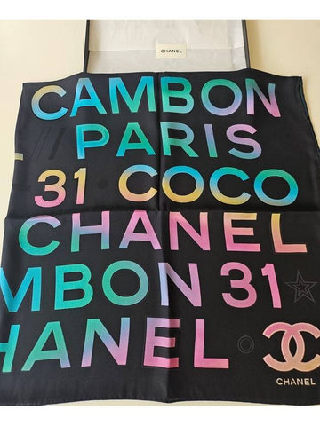 CC Logo Scarf Silk Black 24C AA9719 - CHANEL - BALAAN 1