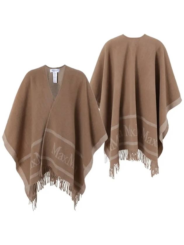 Logo Detail Fringed Cape Brown - MAX MARA - BALAAN 6