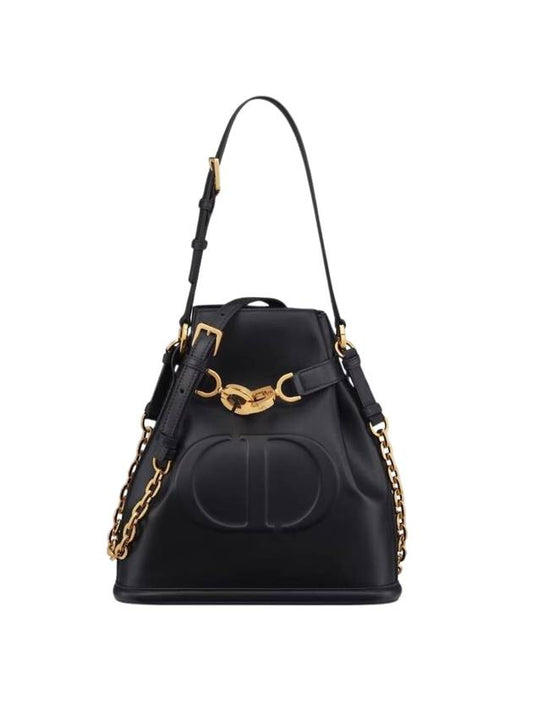 C'est CD Embossed Calfskin Medium Shoulder Bag Black - DIOR - BALAAN 1