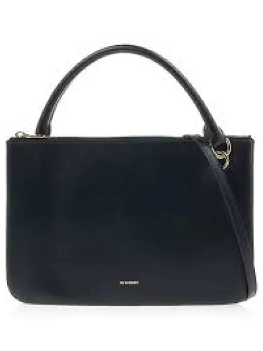 Flat Logo Leather Medium Shoulder Bag Black - JIL SANDER - BALAAN 2