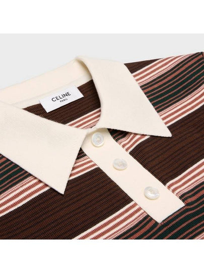 Triomphe Cropped Polo Shirt Striped Cotton - CELINE - BALAAN 2