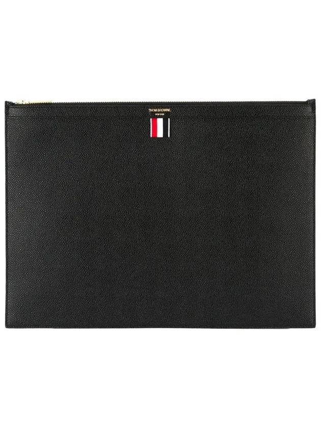 Pebble Grain Leather Large Zipper Laptop Holder Black - THOM BROWNE - BALAAN 2