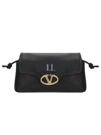 V Logo Plaque Fold Over Leather Cross Bag Black - VALENTINO - BALAAN 2