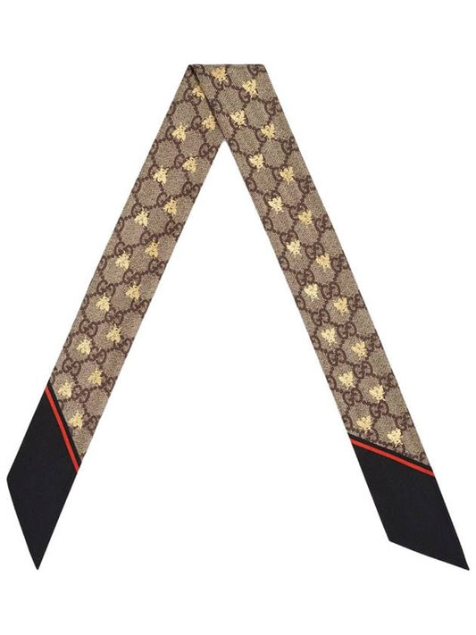 GG Bee Motif Silk Neck Bow Scarf Beige Black - GUCCI - BALAAN 2