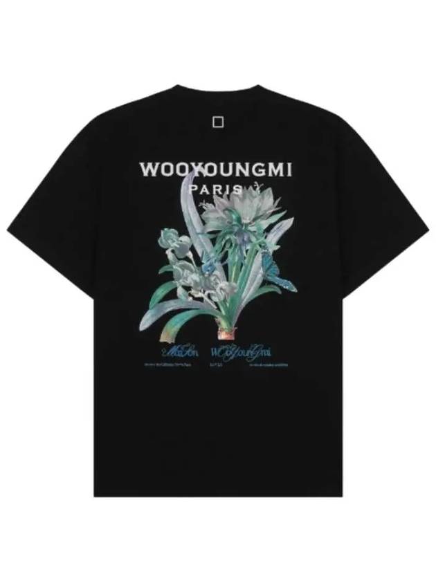 Flower Printing Back Logo Round Short Sleeve T-Shirt Black Men's T-Shirt W231TS49708B - WOOYOUNGMI - BALAAN.