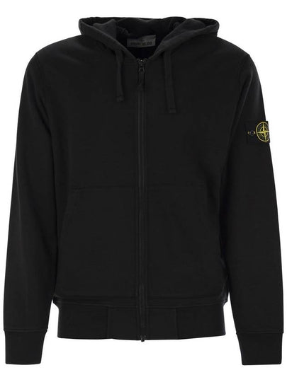 Organic Cotton Fleece Zip-Up Hoodie Black - STONE ISLAND - BALAAN 2