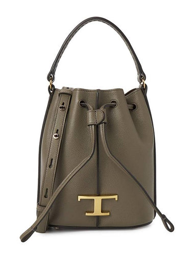 T Timeless Leather Micro Logo Bucket Bag Khaki - TOD'S - BALAAN 1