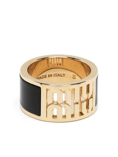 Logo Enamel Metal Ring Gold Black - MIU MIU - BALAAN 1