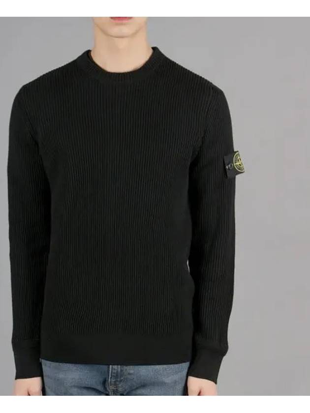 Crewneck Full Rib Wool Knit Top Black - STONE ISLAND - BALAAN 2