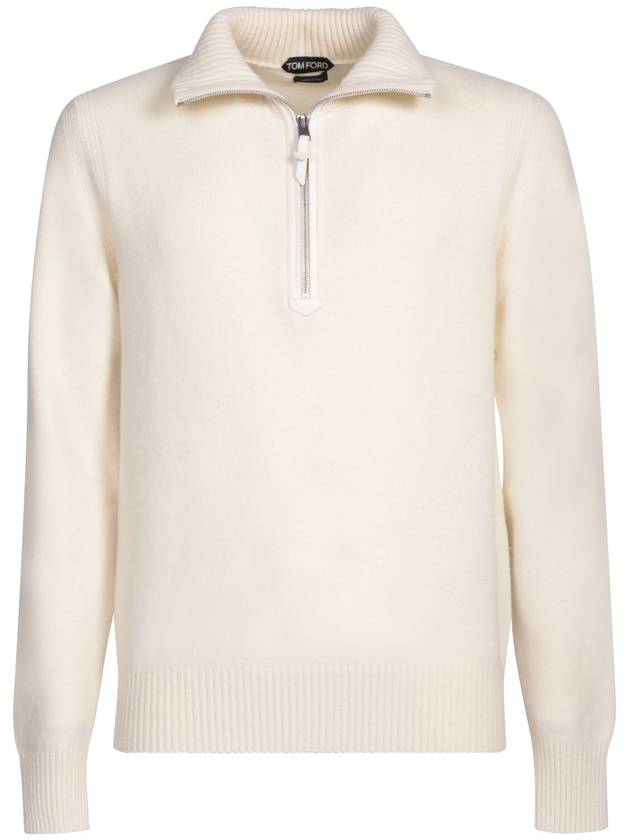 Half Zip Wool Knit Top Beige - TOM FORD - BALAAN 2