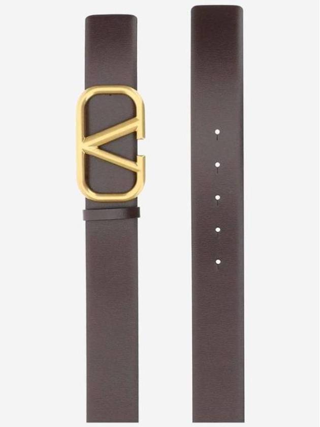 Signature V Logo Leather Belt Dark Brown - VALENTINO - BALAAN 4