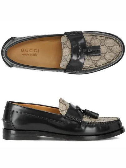 Tassel GG Supreme Canvas Leather Loafers Black - GUCCI - BALAAN 2