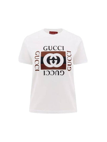 Print Cotton Jersey Short Sleeve T-Shirt White - GUCCI - BALAAN 1