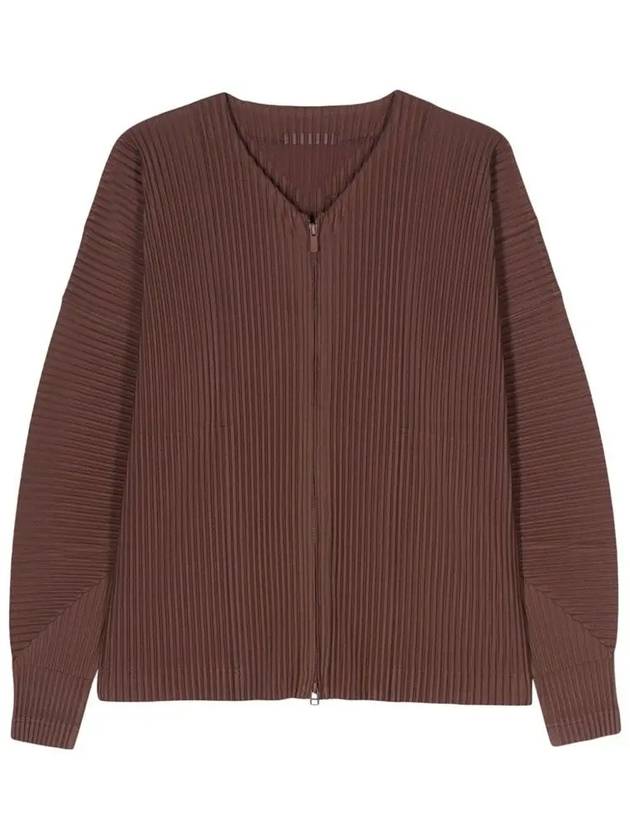 Pleated Zip-Up Cardigan Brown - ISSEY MIYAKE - BALAAN 3