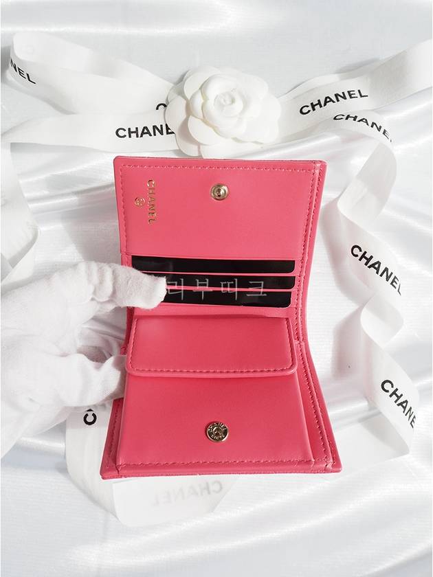 Classic Caviar CC Logo Card Half Wallet Pink Siamese Bone AP3178 - CHANEL - BALAAN 6