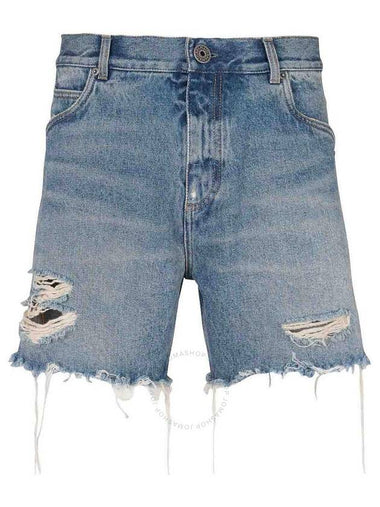 Balmain Ripped Cotton Denim Jean Shorts, Waist Size 31