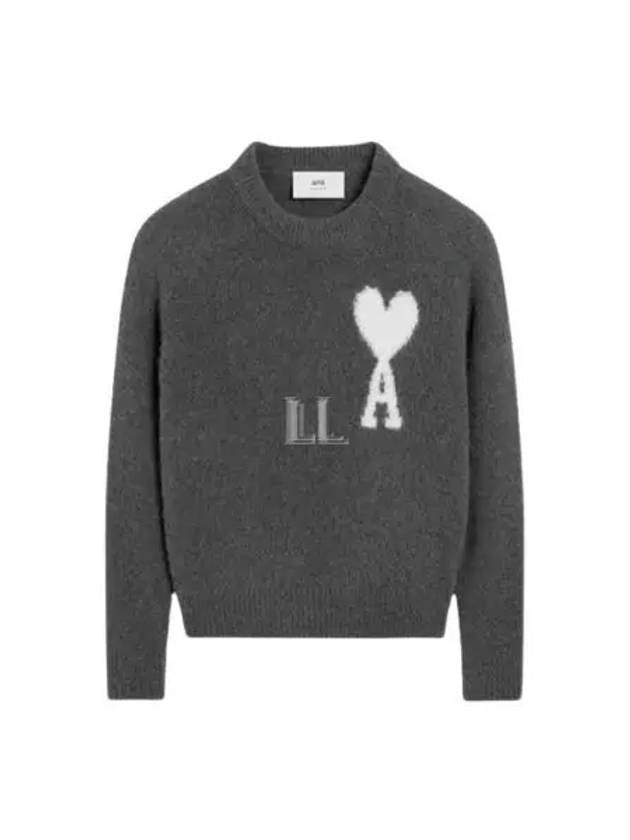 Intarsia Logo Crewneck Knit Top Dark Grey - AMI - BALAAN 2