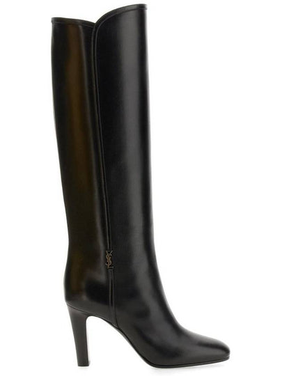 Jane Monogram Leather Heel Middle Boots Black - SAINT LAURENT - BALAAN 2